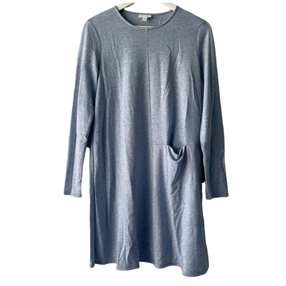 J. Jill Light Blue Luxe Tencel Crewneck Long Sleeve Knit Dress with Pockets - S - Picture 3 of 10